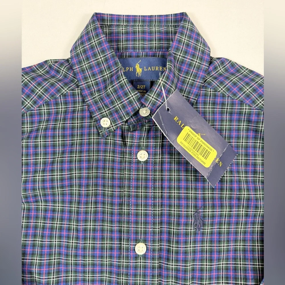 NWT RALPH LAUREN Boys‎ Plaid Button Down Shirt 2/2T Preppy Classic Pony USA NEW